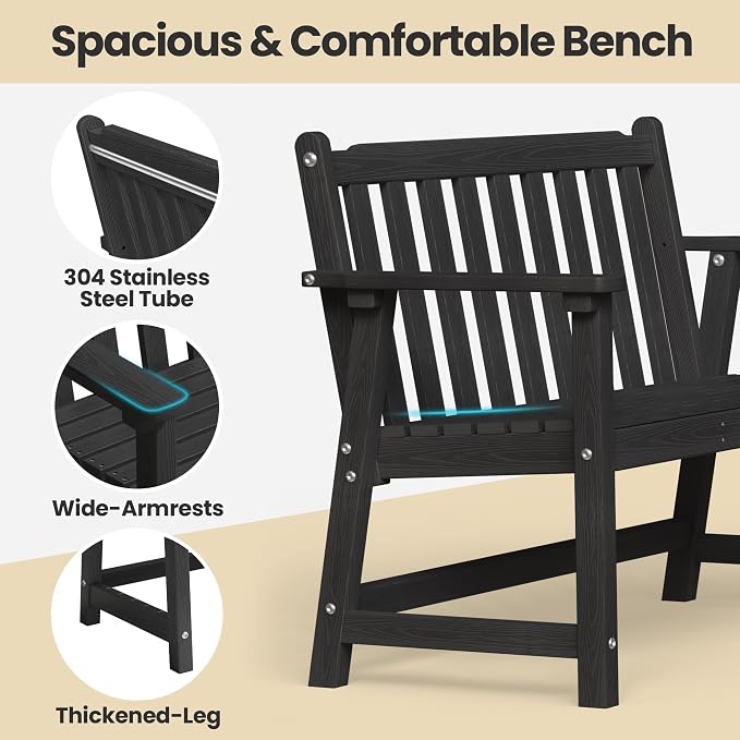 Ciokea 48" Outdoor Bench, HDPE Weatherproof Porch Bench, 2-Person Garden Benches - Image 4