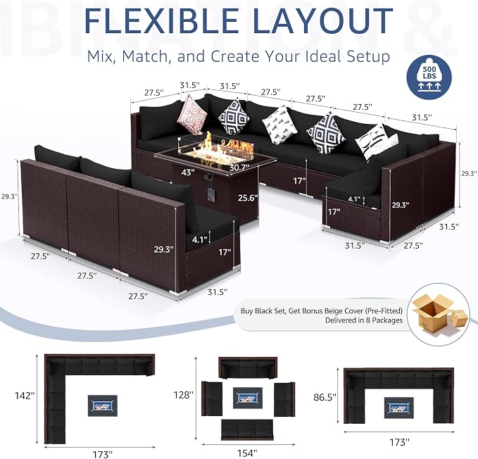 NICESOUL 11 Piece L-Shaped Outdoor Patio Furniture Set - Image 4