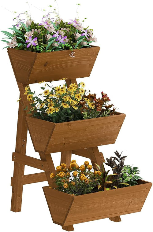 3-Tiers Wooden Raised Garden Bed, Wood Planter Box by Kitsanery