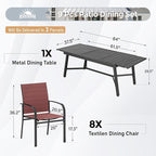 9 Piece Patio Dining Set for 8, Rectangular Extendable Dining Table, 8 Metal - Image 3