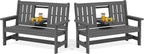 SERWALL Outdoor Bench with Cup Holder, All Weather Patio Benches with High by SERWALL