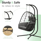 Double Egg Chair with Stand Hammock Swing Chair Foldable Hanging Loveseat - Image 4