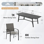 9 Piece Patio Dining Set for 8, Rectangular Extendable Dining Table, 8 Metal - Image 3