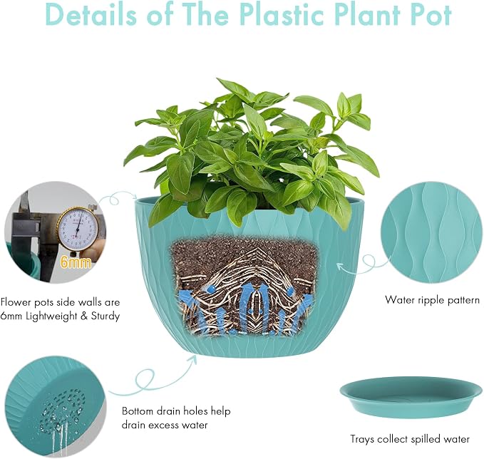 12 Inch Large Plant Pots for Indoor or Outdoor Plants, Wide Water Ripples - Image 3