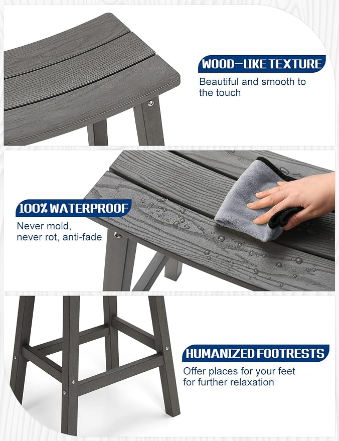 Weatherproof Bar Stools Set of 2, Saddle Seat, Bar Height Stools - Image 8