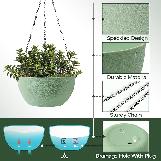 T4U 8 Inch Hanging Planter for Indoor Plants, 2 Pack Small Pots - Image 2