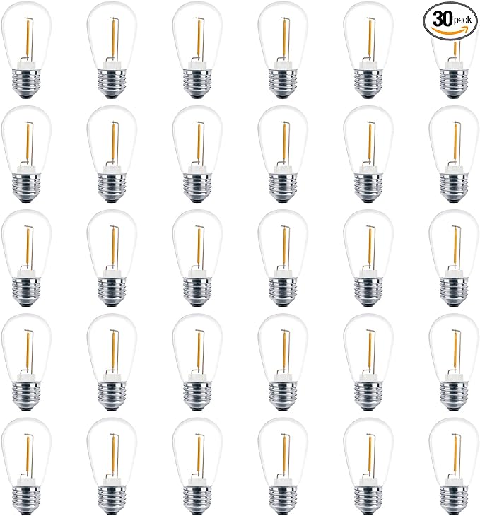 Meconard 30 Pack S14 Edison String Light Bulbs, 1 Watt Replacement Bulbs by Meconard
