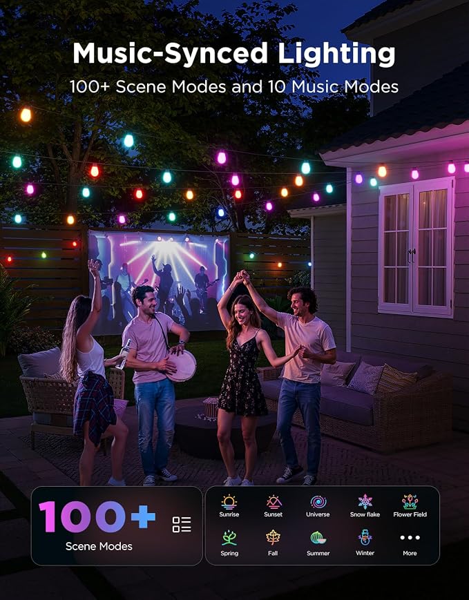 Govee S14 Bulb Outdoor String Lights 2, 144ft RGBIC Smart Warm White Outdoor - Image 5