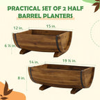 IDZO Solid Acacia Wood Half Barrel Planters Outdoor Set of 2 Different Sizes - Image 2