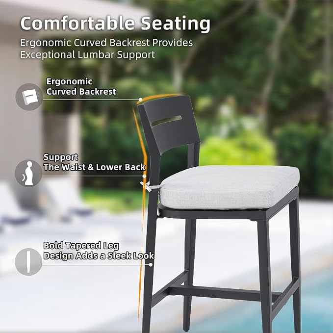 Modern Outdoor Bar Stools Set of 2 Aluminum Tall Patio Chairs - Image 4