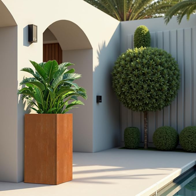 24" Tall Planter for Outdoor Plants, Large Outdoor Co-rten Steel Flower Pots - Image 5