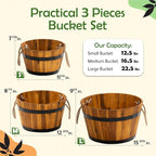 Set of 3 Wooden Flower Boxes Outdoor, Durable Acacia Wood Barrel Planters - Image 2