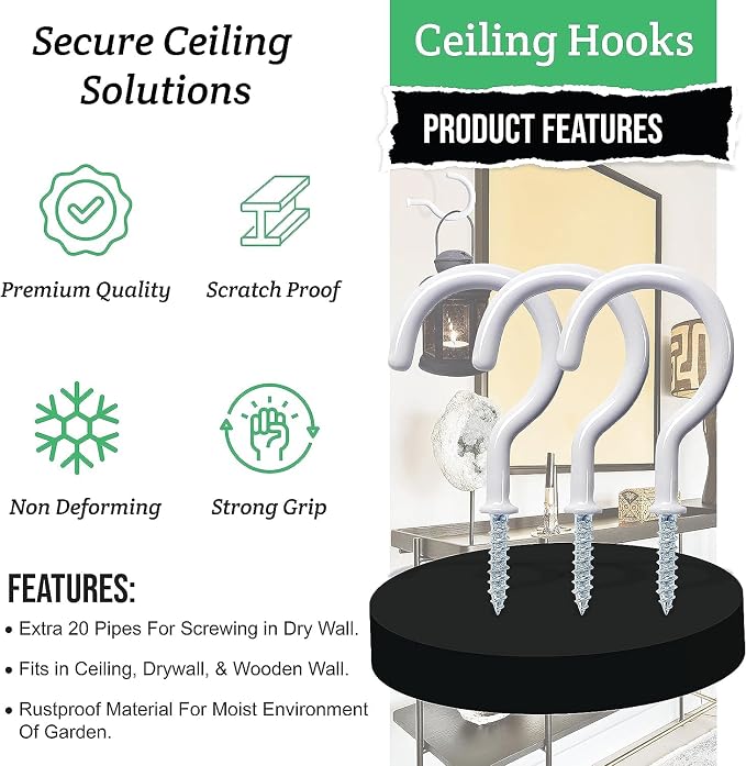 30 Pcs Ceiling Hooks for Hanging Plants, Utensils and Lights, 1-1/4 inch Vinyl - Image 8