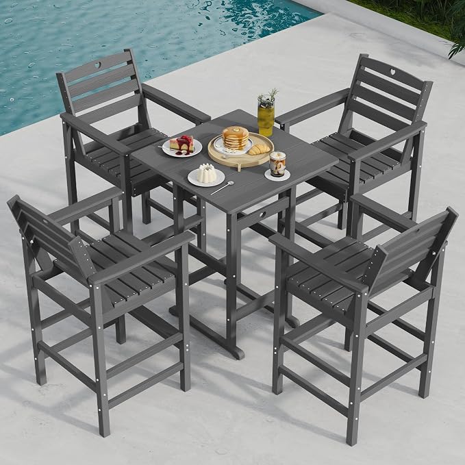 Patio Bar Table, Adirondack Chairs and Table 2 Pieces Set, Bar Height Chairs - Image 3