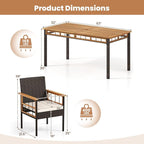 Tangkula 7 Pieces Wicker Patio Dining Set, Outdoor Acacia Wood Rectangular Table - Image 9
