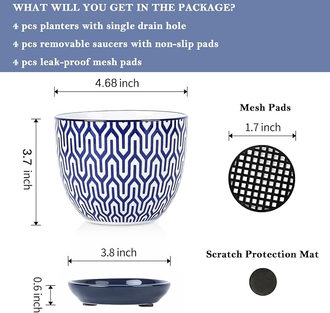 Selamica Ceramic Plant Pots, 4.6 Inch Flower Pots - Image 3