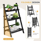 39.4" Foldable Plant Shelf Ladder Shelf, 3 Tier Bamboo Ladder Flower Pot - Image 4