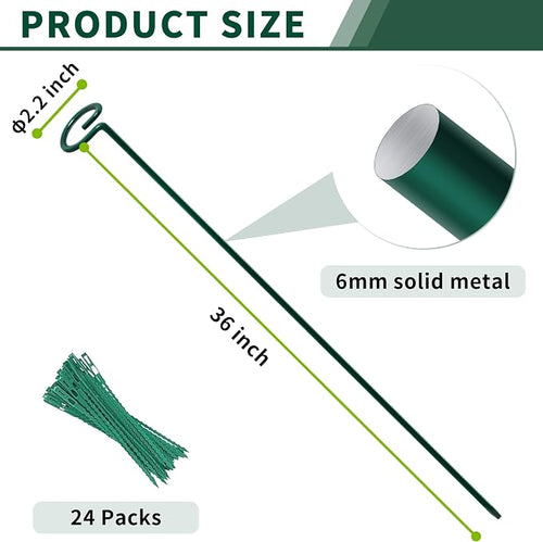 36” Tall Plant Stakes, 12 Pack Plant Support Stakes, 6mm Heavy-Duty Metal - Image 2