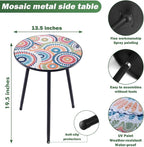 Party Zealot Metal Mosaic Round Side Table Set of Two 13.4" Small Outdoor Patio - Image 3