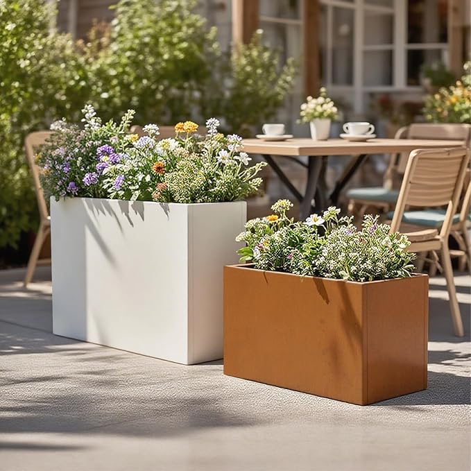 White Metal Long Planter for Outdoor Plants 24" x 10" x 24" Metal Rectangular - Image 7