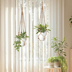 Jute Macrame Plant Hanger Indoor Set of 4 Hanging Planter Basket Flower Pot - Image 4