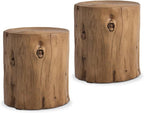 SUNBURY Outdoor Side Table Set of 2, Tree Stump Side Table Light Oak Colored by SUNBURY