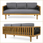 Merax 2 Piece Acacia Wood Outdoor Conversation Set, 3-Seater Outdoor Daybed Sofa - Image 5