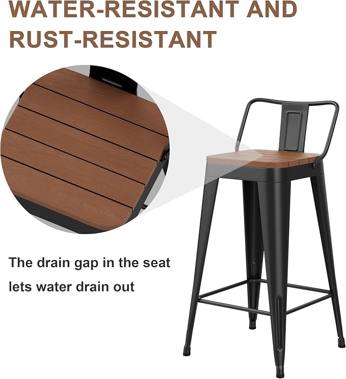 HAOBO Home 30" Outdoor Barstools Patio Stool Metal Bar Stools Set of 4 Counter - Image 5