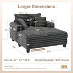 64" Chaise Lounge Chair Indoor, Oversized Sleeper Chair - Image 2