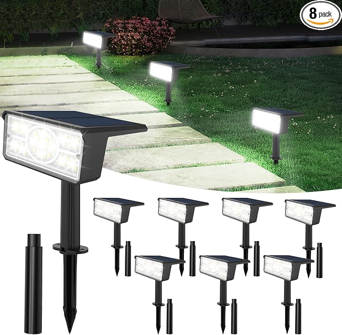 T-SUN Solar Spot Lights Outdoor, 8 Pack 49LED Landscape Spotlights, 2 Lighting by T-SUN
