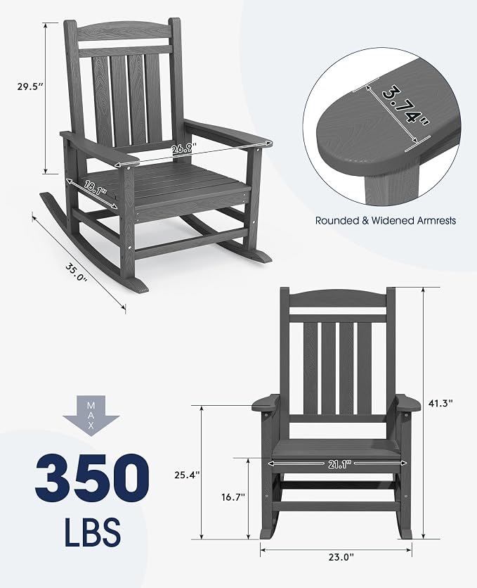 KINGYES Oversized Outdoor Rocking Chair Set of 4, High Density Polyethylene - Image 3