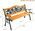 Giantex 50 Inch Patio Bench, Outdoor Furniture Rose Cast Iron Hardwood Frame - Image 2