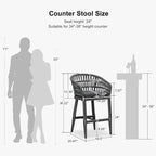 PURPLE LEAF Outdoor Rattan 24" Counter Height Bar Stools Chair Set of 2 - Image 3
