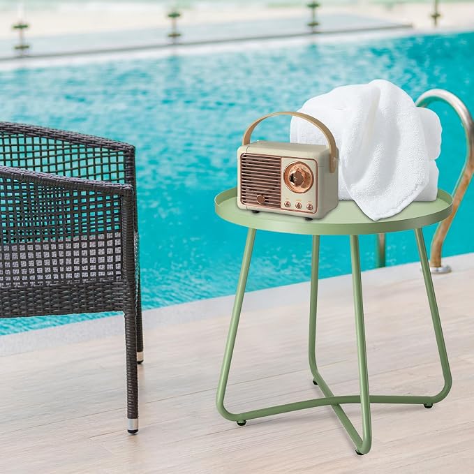 danpinera Outdoor Side Tables, Weather Resistant Steel Patio Small Round - Image 6