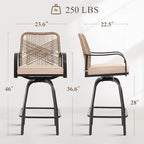Outdoor Bar Stools Set of 2, 360° Swivel Metal Frame, Wicker Patio Bar Height - Image 3