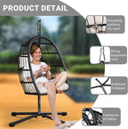CHABATREE Egg Chair with Stand, Patio Rattan Wicker Hanging Swing Egg Chair - Image 5