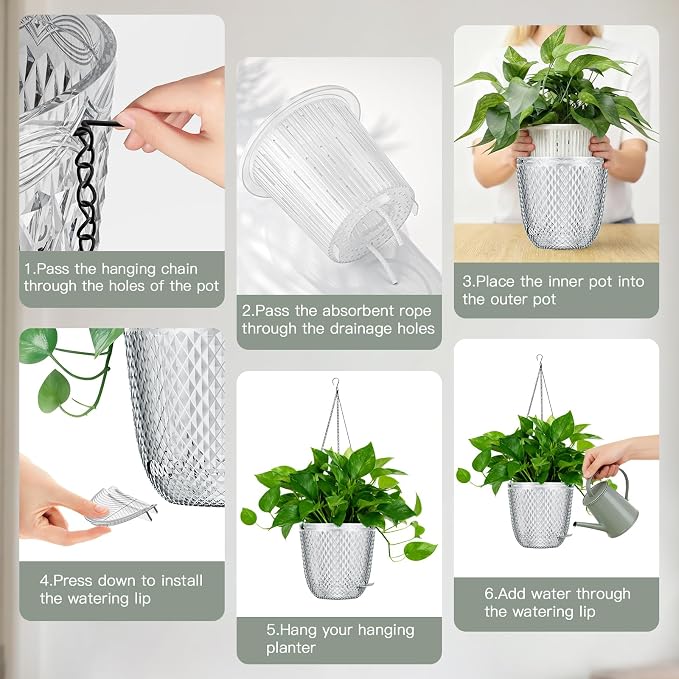 QCQHDU Self Watering Hanging Pots, 2 Pack 5.7 Inch Hanging Planters - Image 6