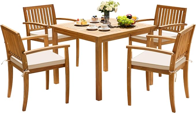 Greesum 5 Piece Patio Dining Set Outdoor Solid Wood Furniture by BuynowfromGreesum