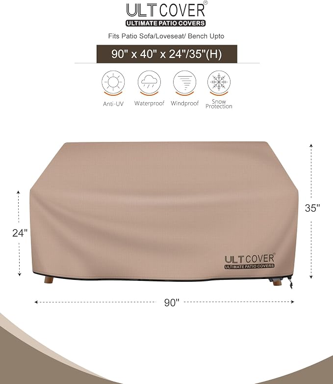 ULTCOVER Waterproof Outdoor Deep Seat Sofa Bench Cover 90W x 40D x 35H inch - Image 2