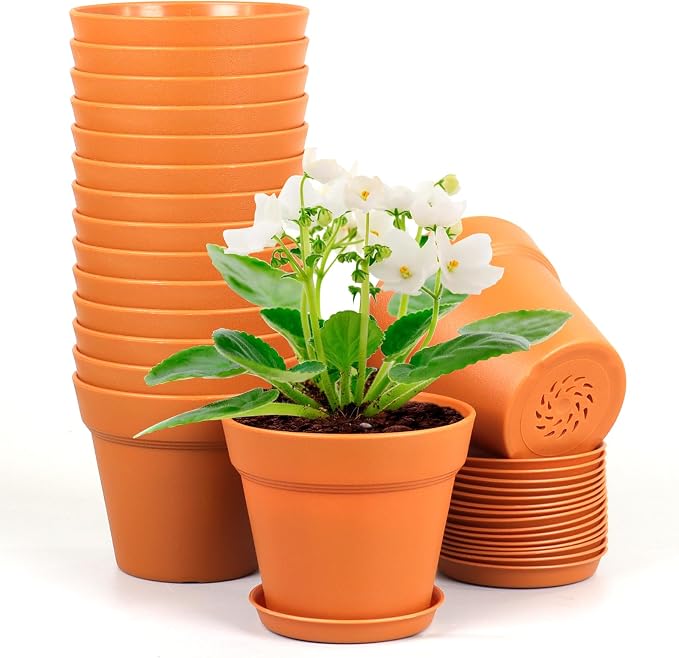 4 inch Small Plastic Nursery Pots, 16 Pack Plant Pots by Meowell