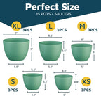 Mint Plant Pots with Drainage Holes & Saucers 15 Pack, Indoor & Outdoor - Image 2