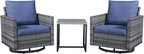 Belord Outdoor Bistro Set 3 Piece Wicker Swivel Rocker Patio Chairs, Oversize by Belord