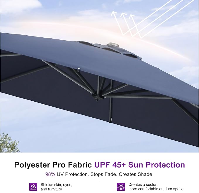 PURPLE LEAF 10 Feet Patio Umbrella Outdoor Cantilever Square Umbrella Aluminum - Image 5