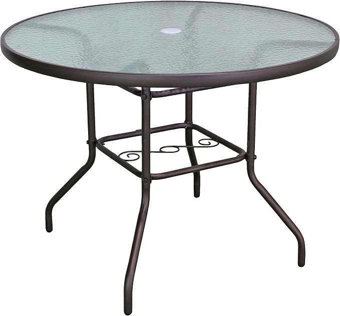 Garden Elements Outdoor Patio Furniture, Round Dining Table, Steel Base and Rim by GardenElements