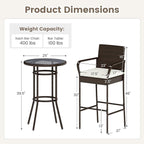 Tangkula 3 Piece Outdoor Bar Set, Patio Rattan Heavy Duty Bar Height Glass Top - Image 9
