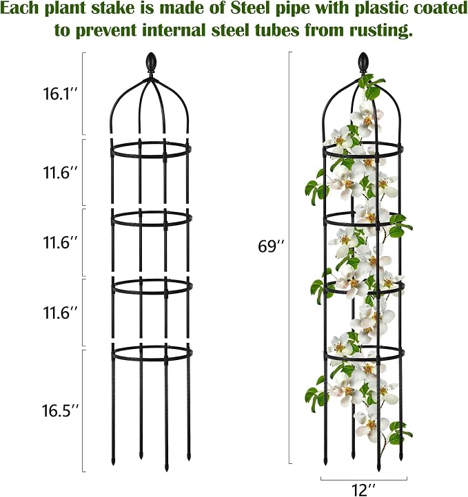 Garden Obelisk Trellis for Climbing Plants Outdoor 6 Ft Rose Bush Round Trellis - Image 2