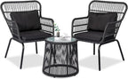 3 Piece Outdoor Wicker Furniture Bistro Set, Rattan Chairs Conversation Sets by HOMEZILLIONS