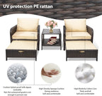 LEVELEVE Balcony Furniture 5 Piece Patio Conversation Set, PE Wicker Rattan - Image 7