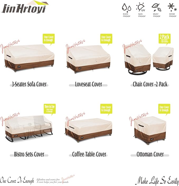 JinHrtoyi Patio Square Table Cover, 32Wx32Dx16H Inches 100% Waterproof Heavy - Image 8