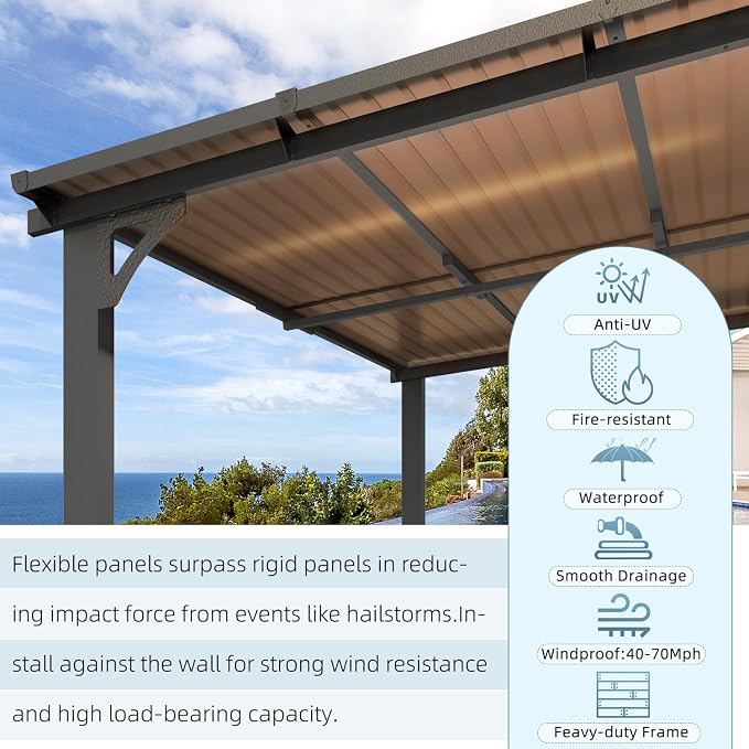 AECOJOY 22' x 8' Gazebo for Patio, Large Wall-Mounted Hard Top Lean-to Gazebo - Image 5
